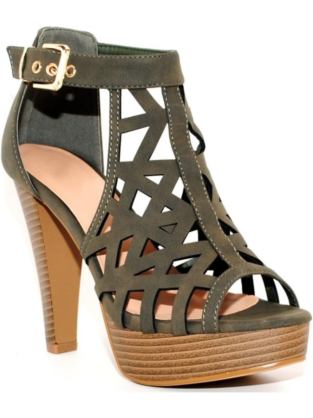 Open Toe Ankle Strap Sandals - Western Bootie with Stacked Heel & Cutouts